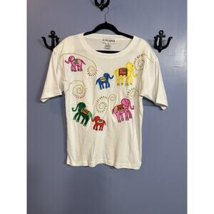 Victoria Harbour Elephant Applique T-Shirt White Size M